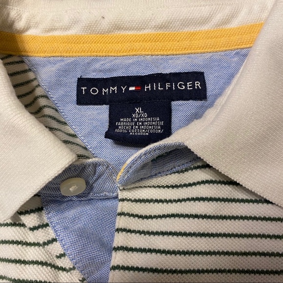 Tommy Hilfiger Green White Stripe Polo Men's XL - Picture 3 of 4